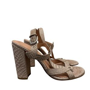 Sigerson Morrison Calee Dune Taupe Snake Print Block Heel Sandals 7.5
